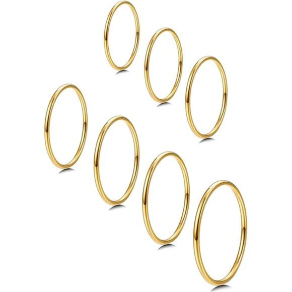 1mm Stainless Steel Stacking Rings for Women | Thin Gold Plain Band Trendy - Picture 1 of 7